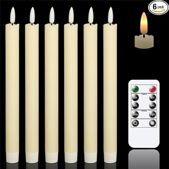 Flameless Ivory Taper Candles Flickering with Remote, Battery Operated Led - Picture 7 of 7